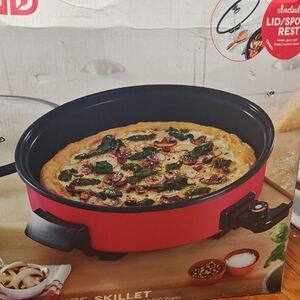 Vibrant Red Electric Skillet with Lid by [Brand]